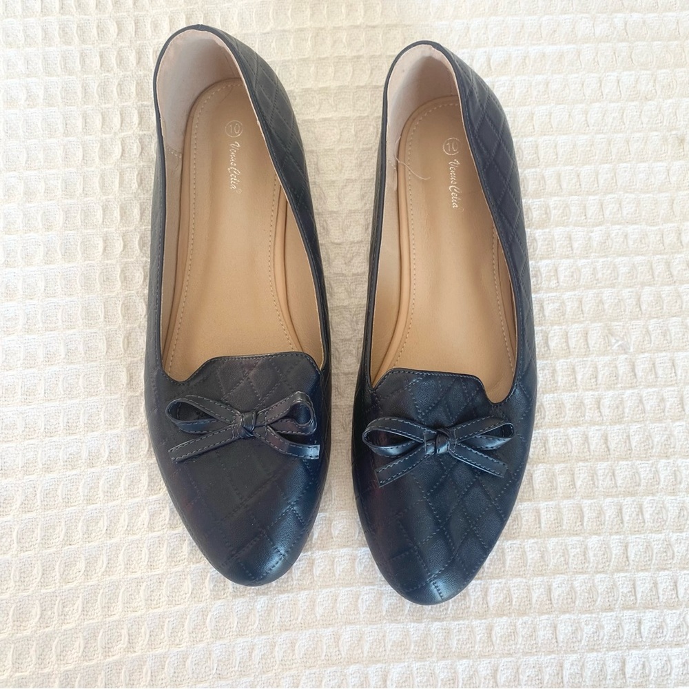 VenusCelia dark blue bow loafer flats size 10 - Picture 2 of 9